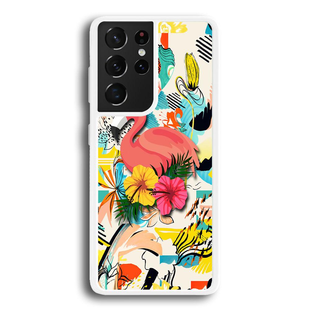 Flamingo Perch on Flower Samsung Galaxy S21 Ultra Case-Oxvistore