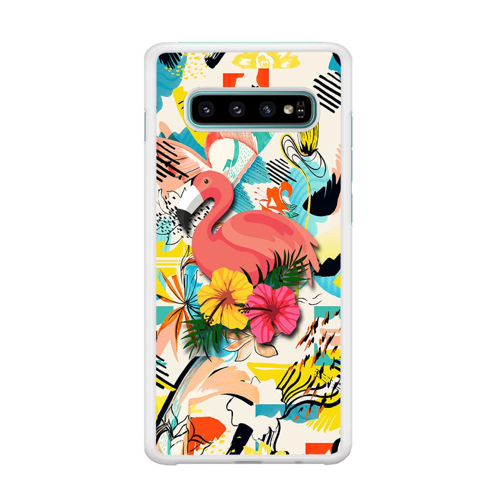 Flamingo Perch on Flower Samsung Galaxy S10 Case-Oxvistore