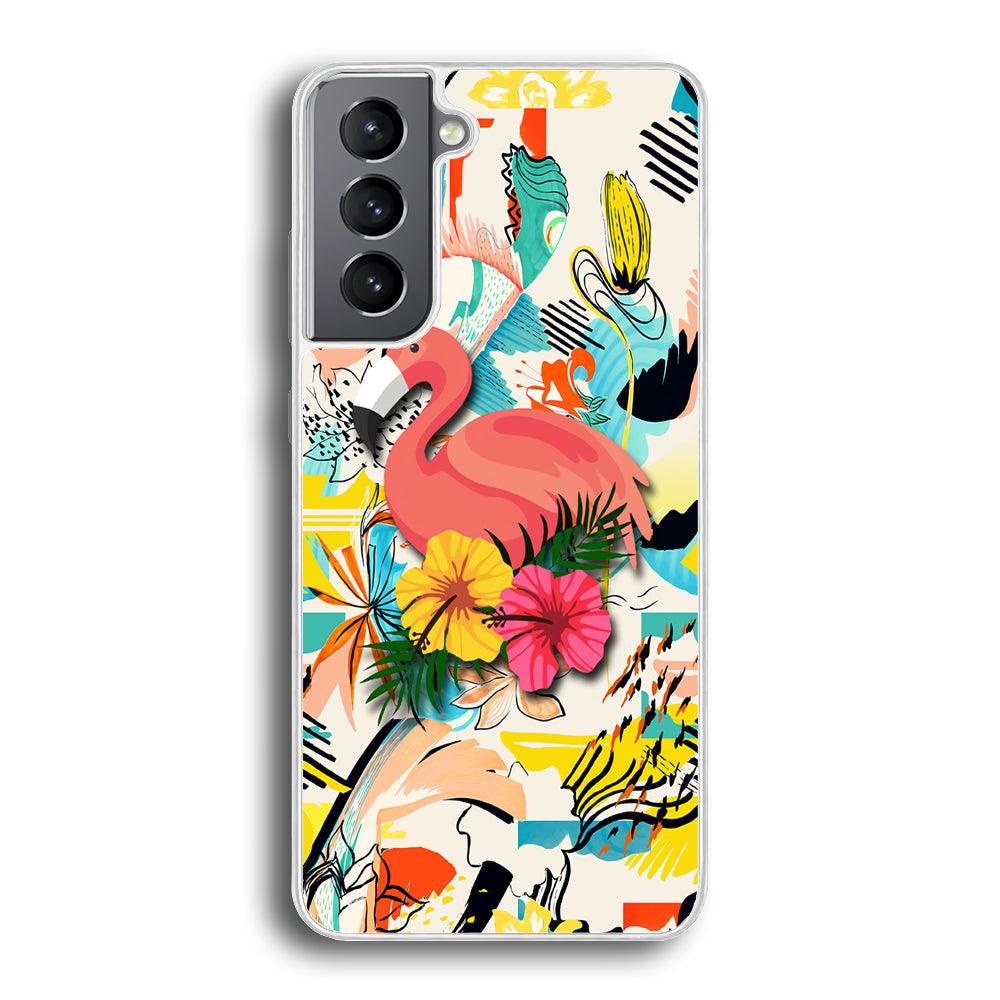 Flamingo Perch on Flower Samsung Galaxy S21 Case-Oxvistore