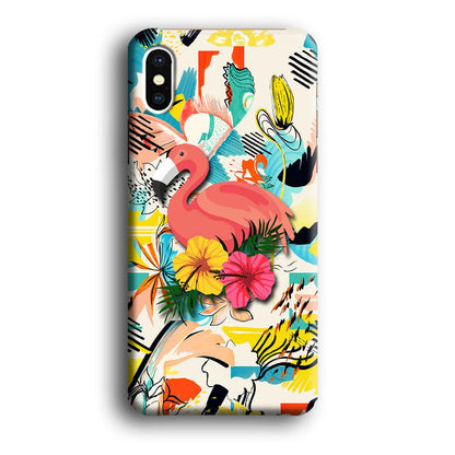 Flamingo Perch on Flower iPhone X Case-Oxvistore