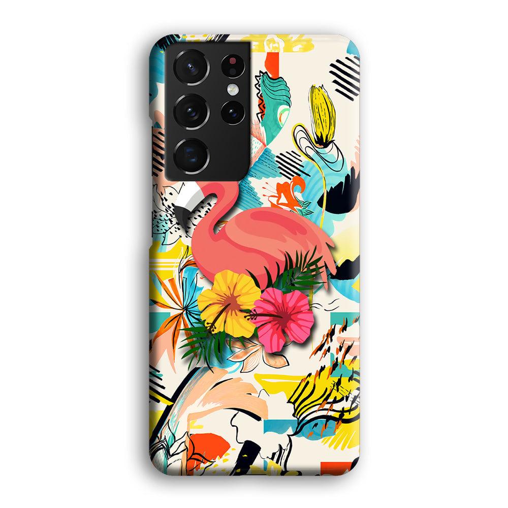 Flamingo Perch on Flower Samsung Galaxy S21 Ultra Case-Oxvistore