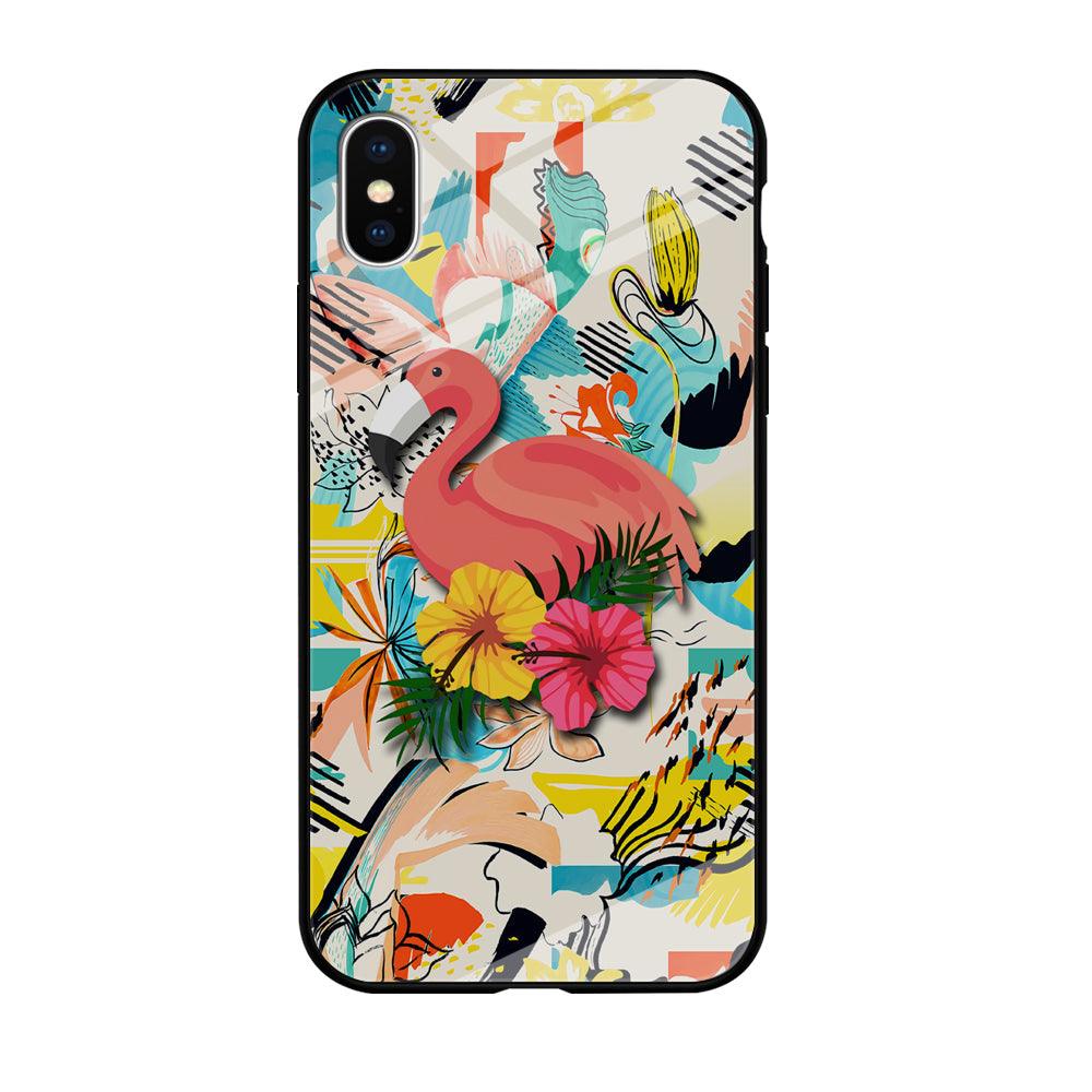 Flamingo Perch on Flower iPhone X Case-Oxvistore