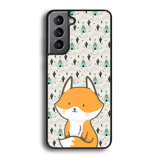 Fox and Patern of Dessert Samsung Galaxy S23 Case-Rubber Black (2D Case)-Oxvistore