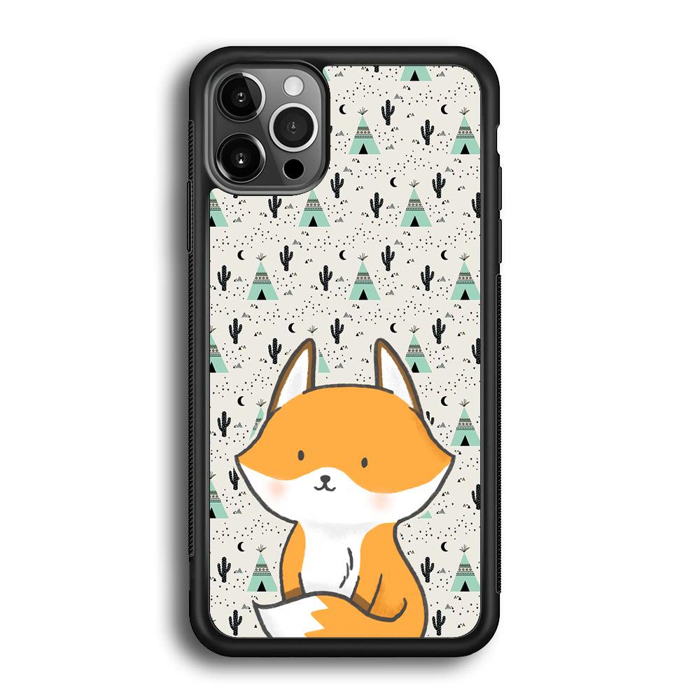 Fox and Patern of Dessert iPhone 12 Pro Case-Rubber Black (2D Case)-Oxvistore