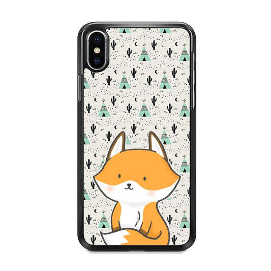 Fox and Patern of Dessert iPhone XS Case-Rubber White (2D Case)-Oxvistore