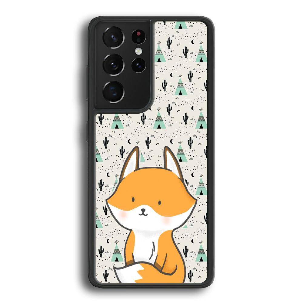 Fox and Patern of Dessert Samsung Galaxy S24 Ultra Case-Rubber Black (2D Case)-Oxvistore