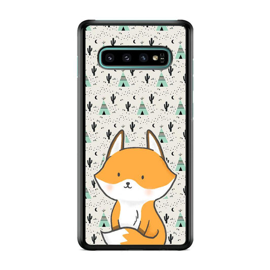 Fox and Patern of Dessert Samsung Galaxy S10 Case-Rubber Black (2D Case)-Oxvistore