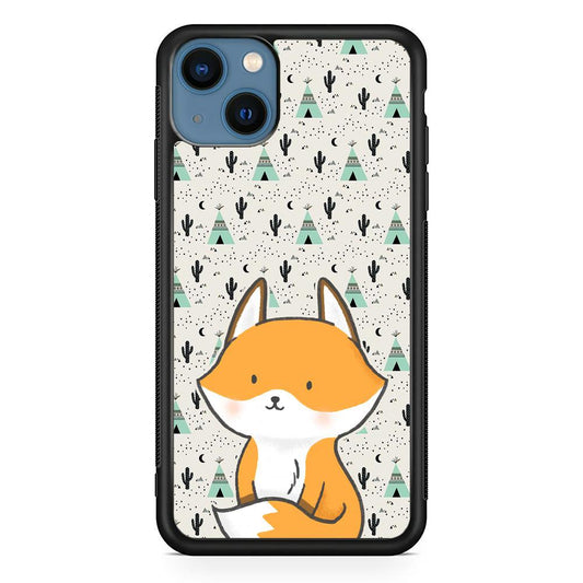 Fox and Patern of Dessert iPhone 14 Case-Rubber White (2D Case)-Oxvistore