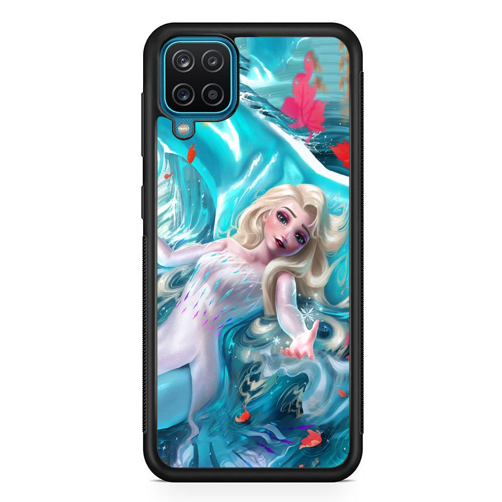 Frozen Elsa in Melting Snow Samsung Galaxy A12 Case-Rubber Black (2D Case)-Oxvistore