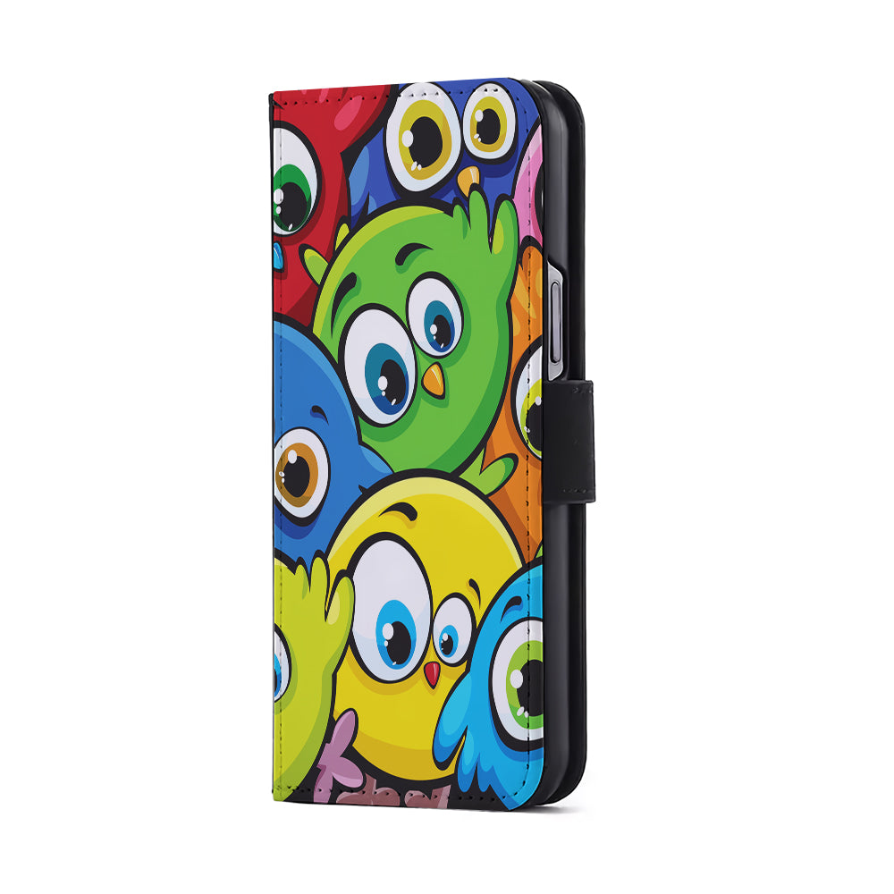 Funny Cartoon Birds Flip Wallet Phone Case