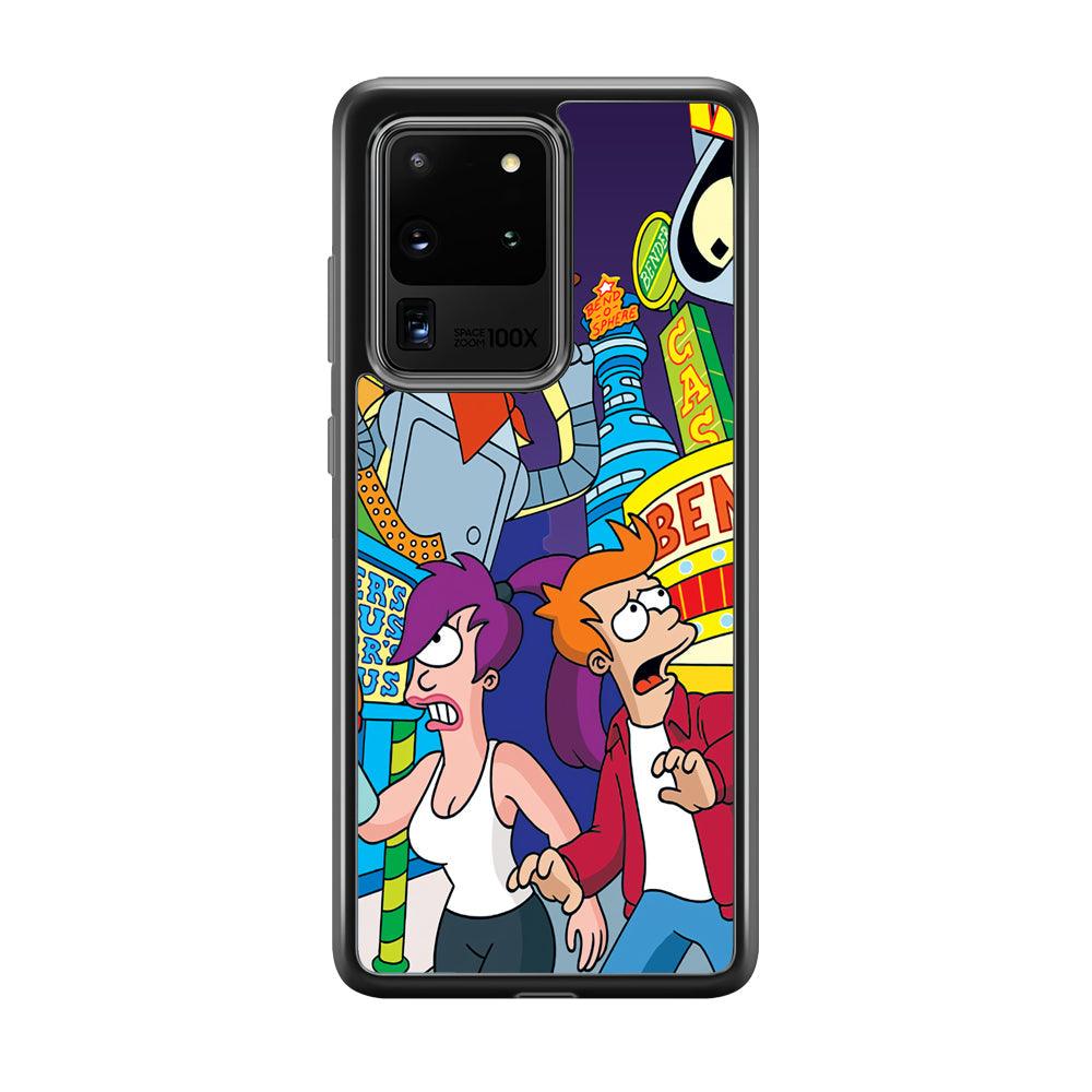 Futurama Scene on Planet City Samsung Galaxy S20 Ultra Case-Rubber Black (2D Case)-Oxvistore