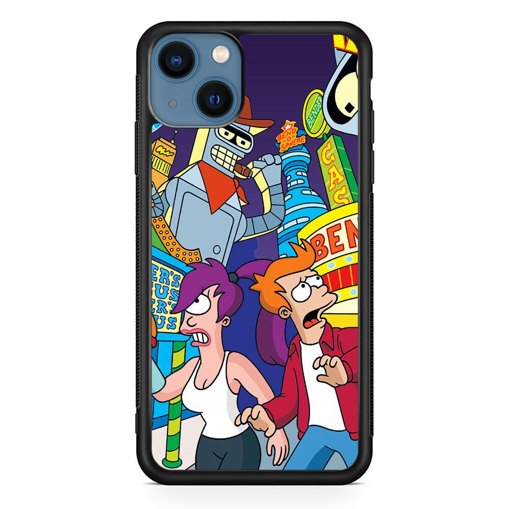 Futurama Scene on Planet City iPhone 15 Case-Rubber Black (2D Case)-Oxvistore