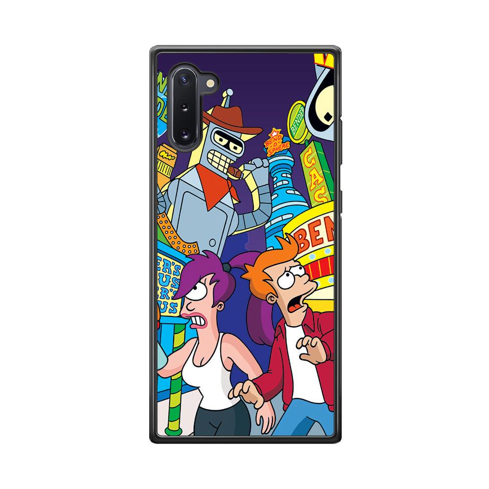 Futurama Scene on Planet City Samsung Galaxy Note 10 Case-Rubber Black (2D Case)-Oxvistore