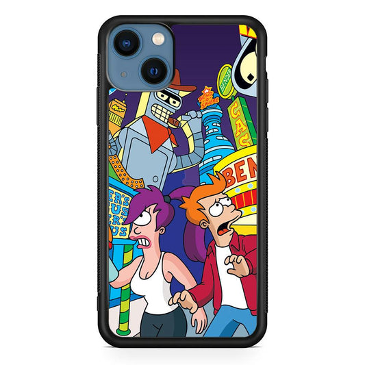 Futurama Scene on Planet City iPhone 14 Case-Rubber Black (2D Case)-Oxvistore