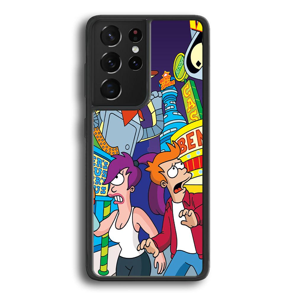 Futurama Scene on Planet City Samsung Galaxy S24 Ultra Case-Rubber Black (2D Case)-Oxvistore