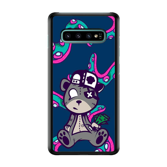 Gangsta Bear Need The Money Samsung Galaxy S10 Case-Rubber White (2D Case)-Oxvistore