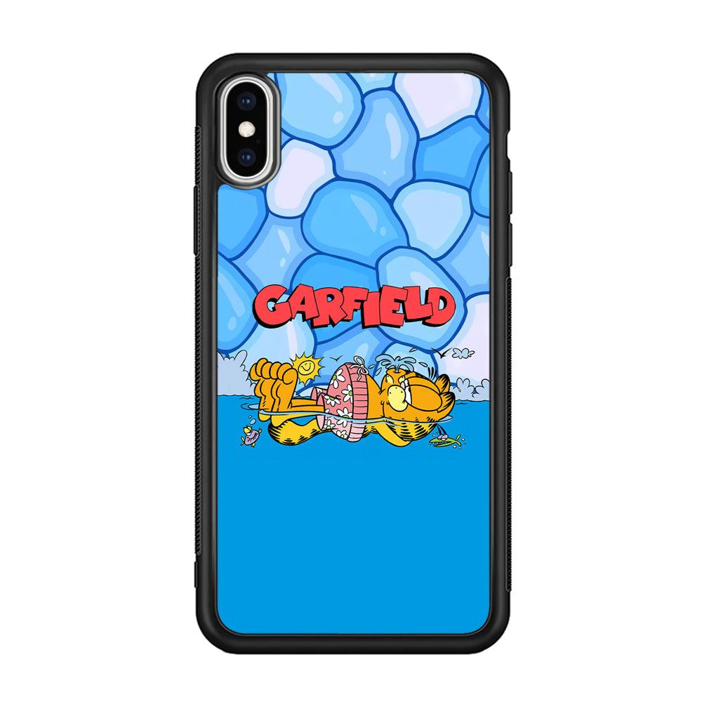 Garfield Swimming at Pool iPhone X Case-Rubber Black (2D Case)-Oxvistore