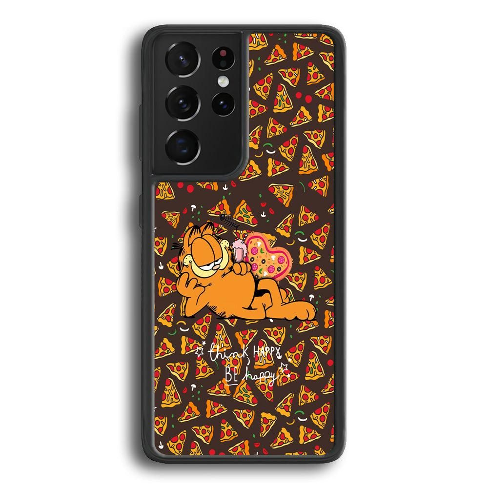 Garfield Think Happy Everytime Samsung Galaxy S21 Ultra Case-Rubber Black (2D Case)-Oxvistore