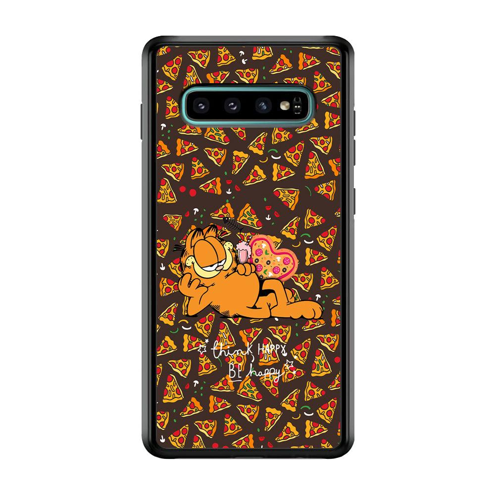 Garfield Think Happy Everytime Samsung Galaxy S10 Case-Rubber Black (2D Case)-Oxvistore