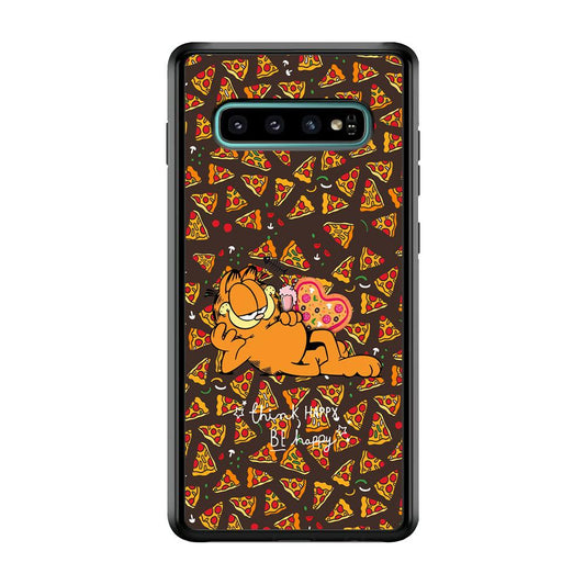 Garfield Think Happy Everytime Samsung Galaxy S10 Case-Rubber Black (2D Case)-Oxvistore