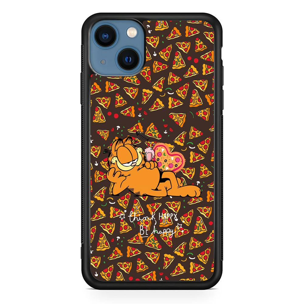 Garfield Think Happy Everytime iPhone 15 Case-Rubber Black (2D Case)-Oxvistore