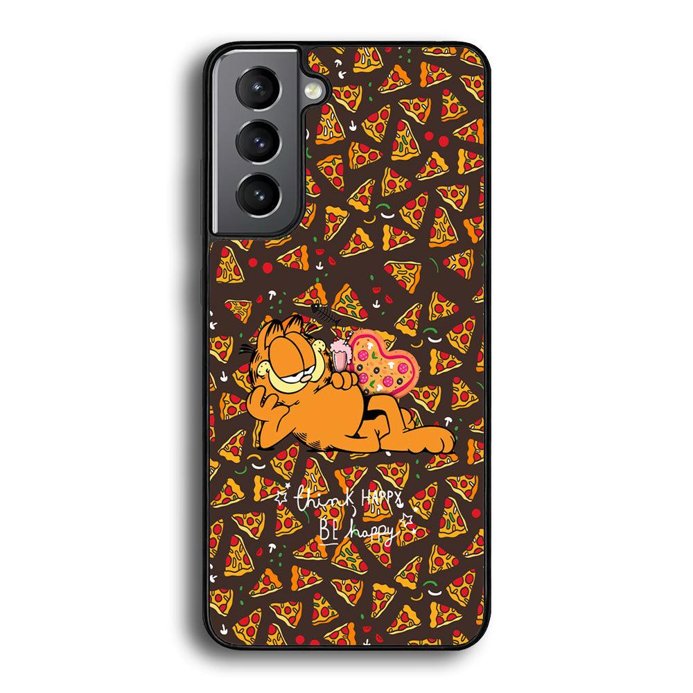 Garfield Think Happy Everytime Samsung Galaxy S23 Plus Case-Rubber Black (2D Case)-Oxvistore
