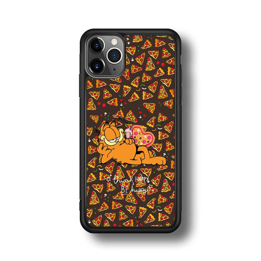 Garfield Think Happy Everytime iPhone 11 Pro Max Case-Rubber Black (2D Case)-Oxvistore