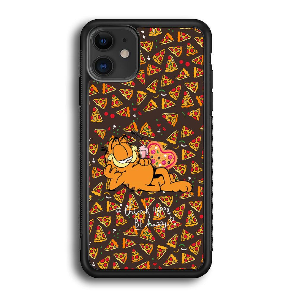 Garfield Think Happy Everytime iPhone 11 Case-Rubber Black (2D Case)-Oxvistore