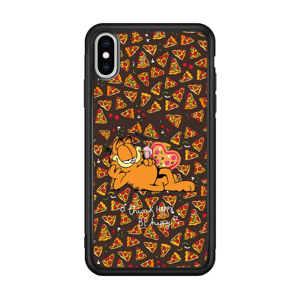 Garfield Think Happy Everytime iPhone XS Case-Rubber Black (2D Case)-Oxvistore