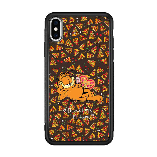Garfield Think Happy Everytime iPhone Xs Max Case-Rubber Black (2D Case)-Oxvistore
