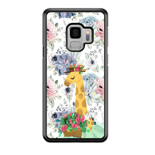 Giraffe Flower Bucket Samsung Galaxy S9 Case-Rubber Black (2D Case)-Oxvistore