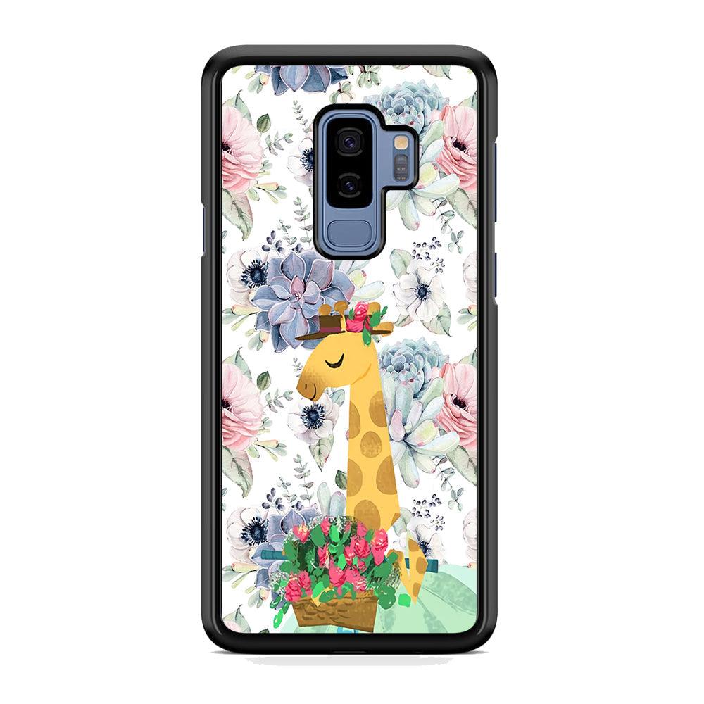 Giraffe Flower Bucket Samsung Galaxy S9 Plus Case-Rubber Black (2D Case)-Oxvistore