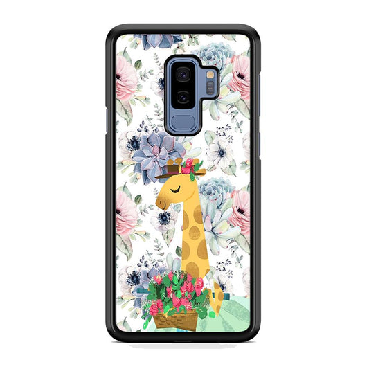 Giraffe Flower Bucket Samsung Galaxy S9 Plus Case-Rubber Black (2D Case)-Oxvistore