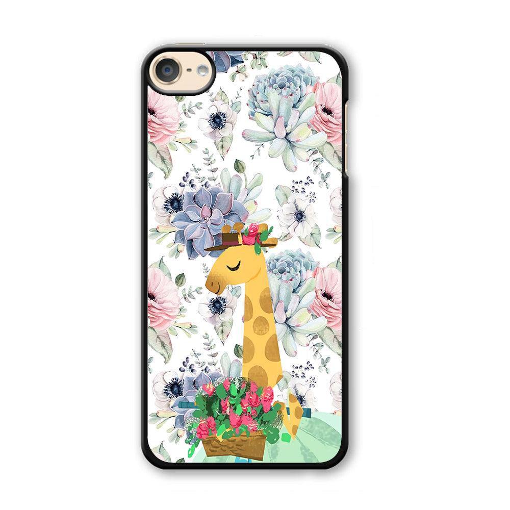 Giraffe Flower Bucket iPod Touch 6 Case-Plastic Black (2D Case)-Oxvistore
