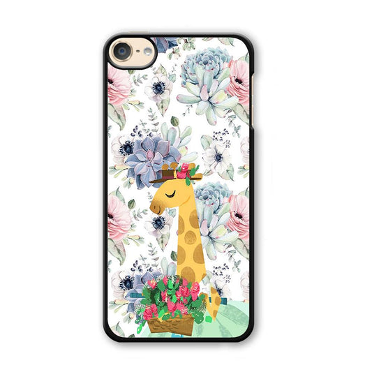 Giraffe Flower Bucket iPod Touch 6 Case-Plastic Black (2D Case)-Oxvistore