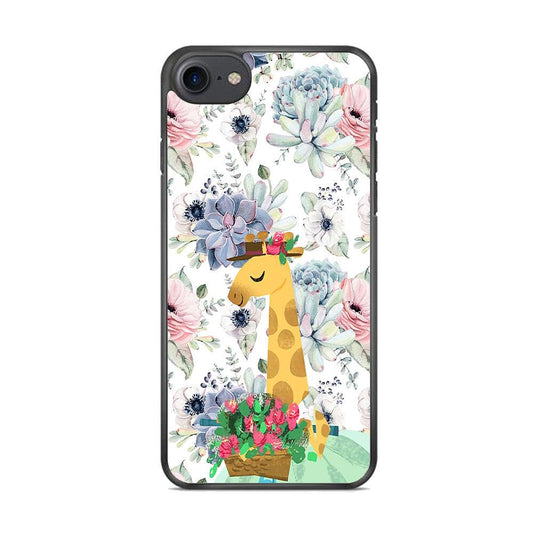 Giraffe Flower Bucket iPhone 8 Case-Rubber White (2D Case)-Oxvistore
