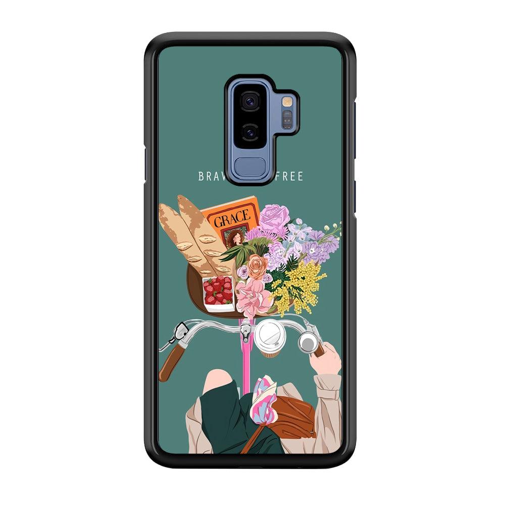 Girly Be Brave and Free Samsung Galaxy S9 Plus Case-Rubber Black (2D Case)-Oxvistore