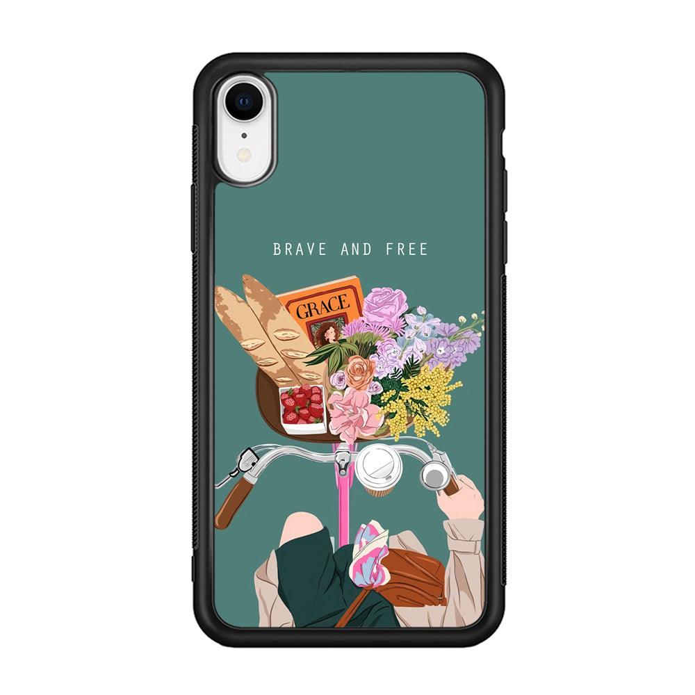 Girly Be Brave and Free iPhone XR Case-Rubber Black (2D Case)-Oxvistore