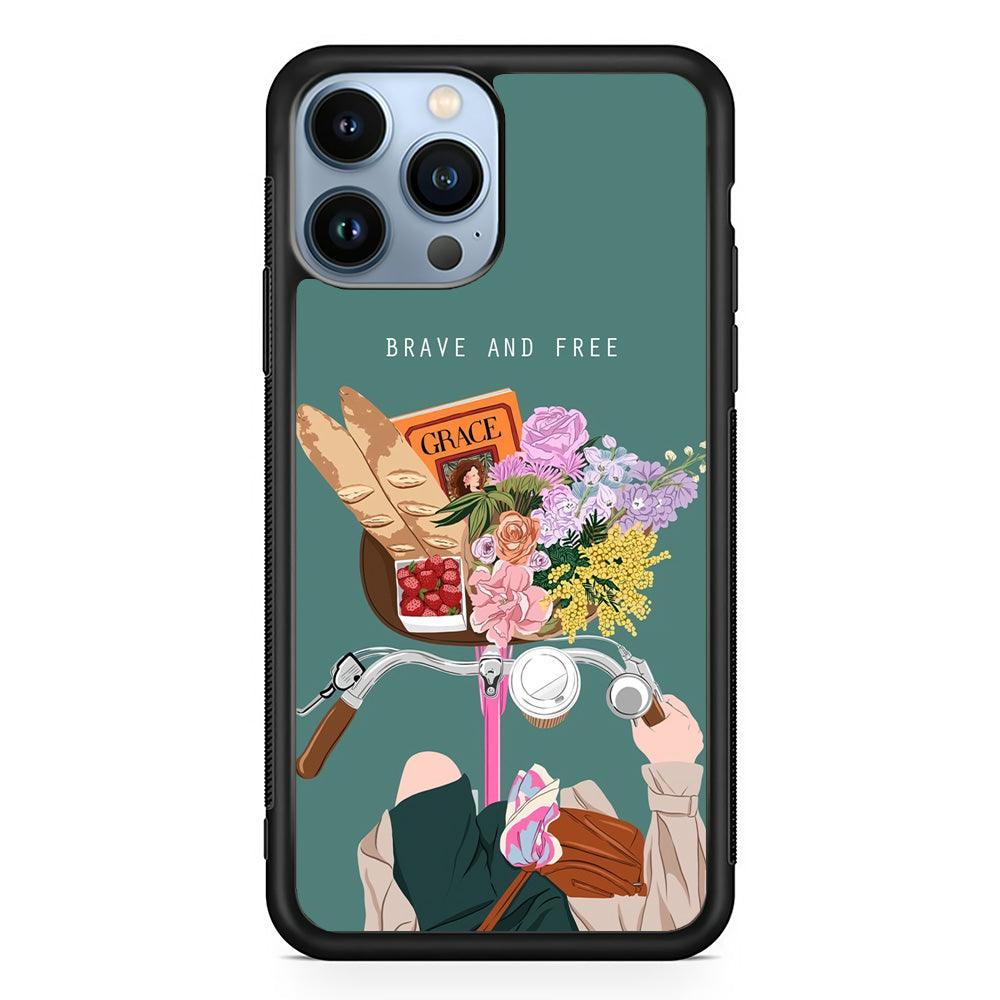 Girly Be Brave and Free iPhone 14 Pro Case-Rubber Black (2D Case)-Oxvistore
