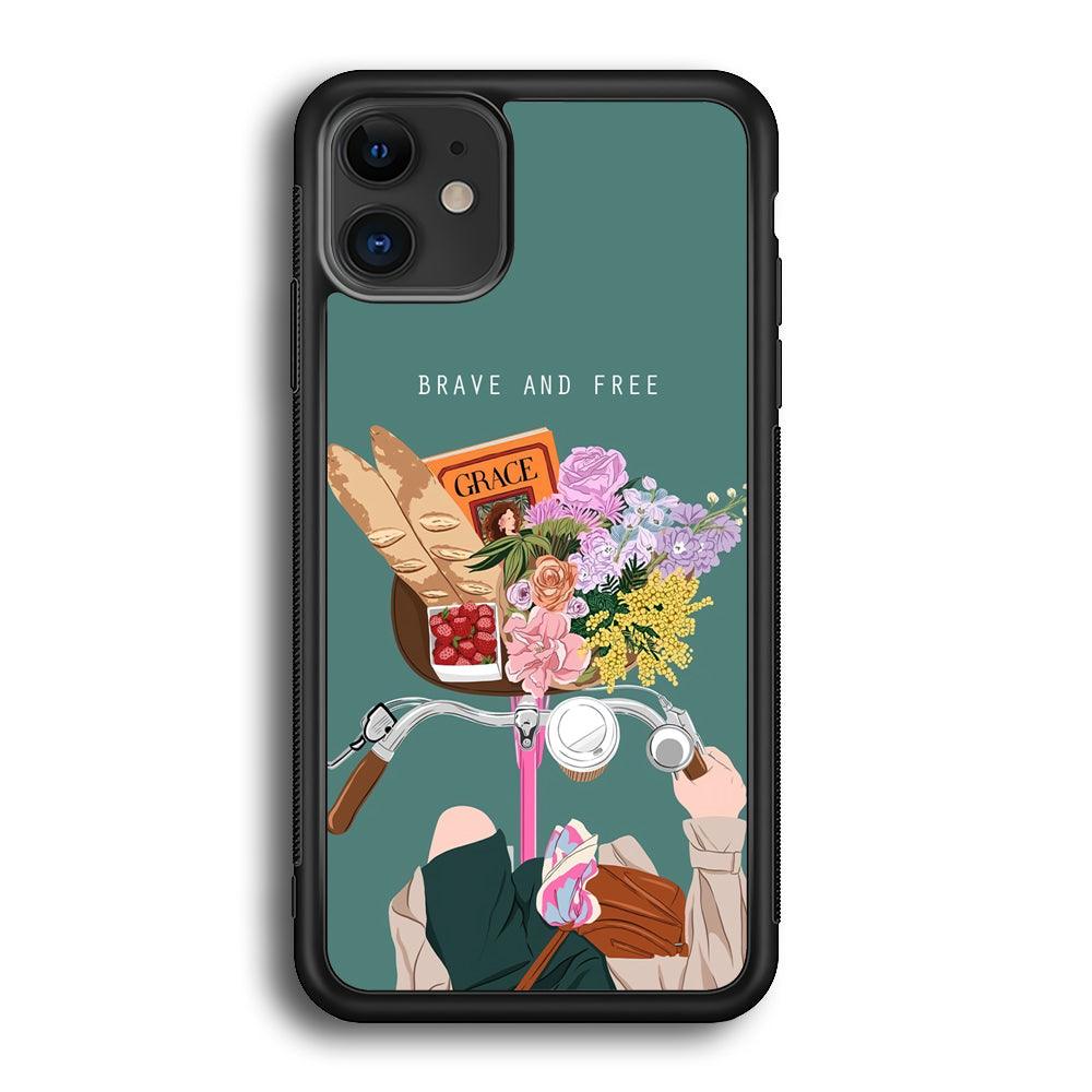 Girly Be Brave and Free iPhone 11 Case-Rubber Black (2D Case)-Oxvistore