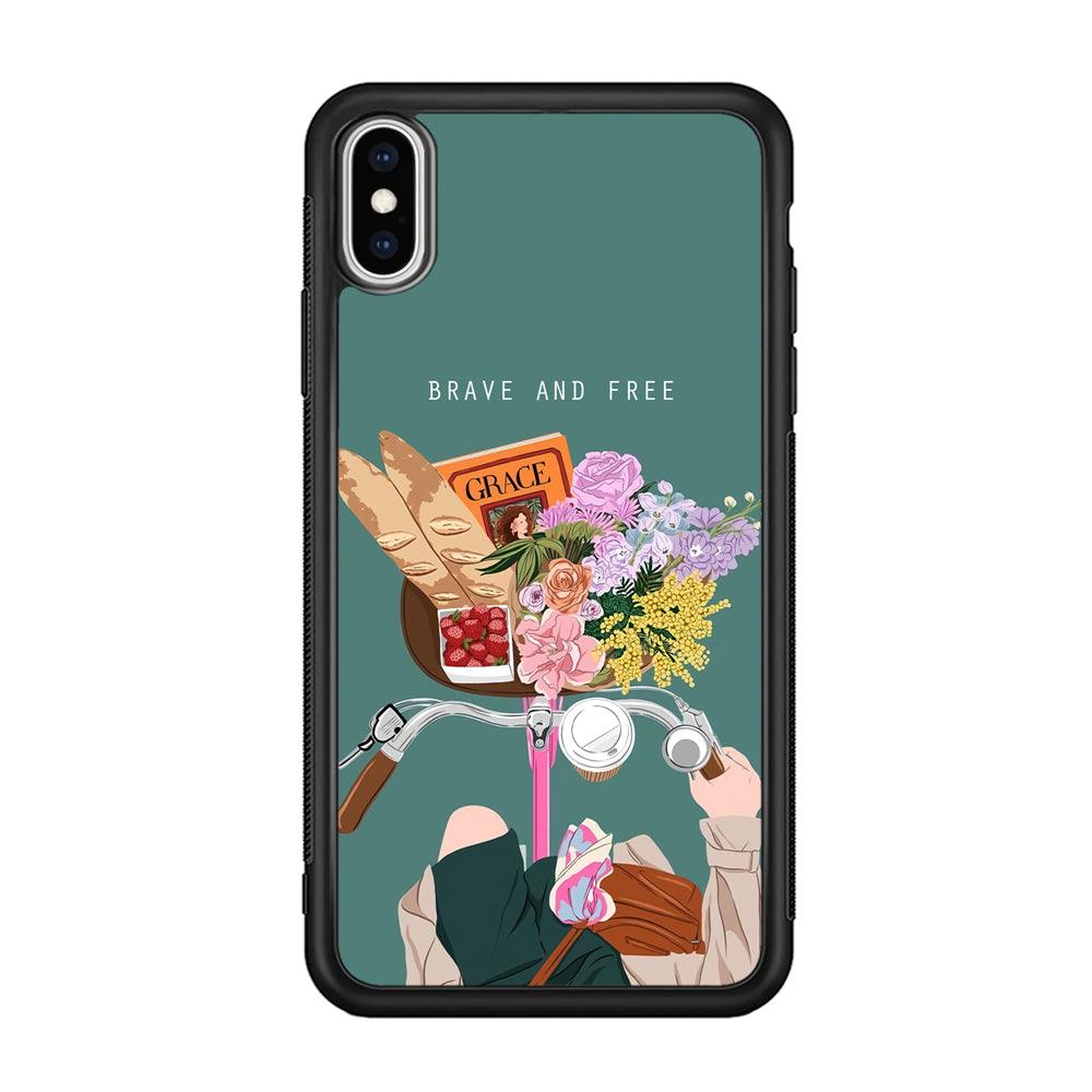 Girly Be Brave and Free iPhone XS Case-Rubber Black (2D Case)-Oxvistore
