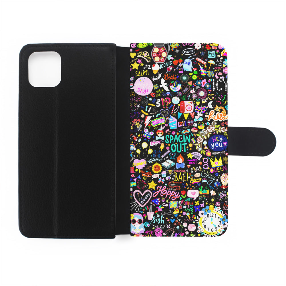 Girly Mixed Doodle Flip Wallet Phone Case