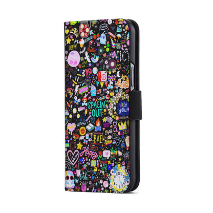 Girly Mixed Doodle Flip Wallet Phone Case