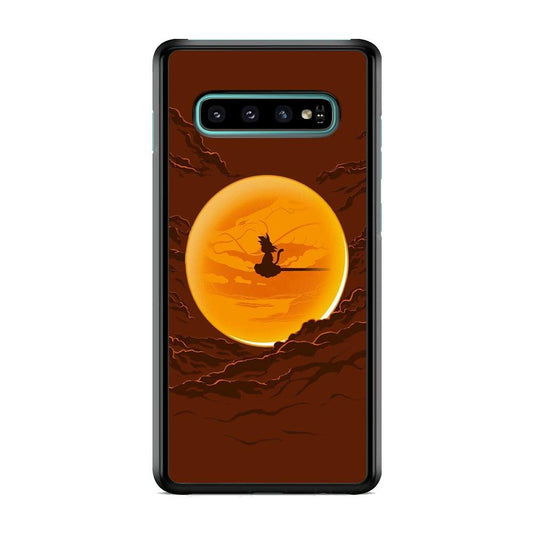 Goku Silhouette of The Moon Samsung Galaxy S10 Case-Rubber Black (2D Case)-Oxvistore