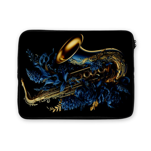 Golden Saxophone Blue Flower Laptop Sleeve Protective Cover