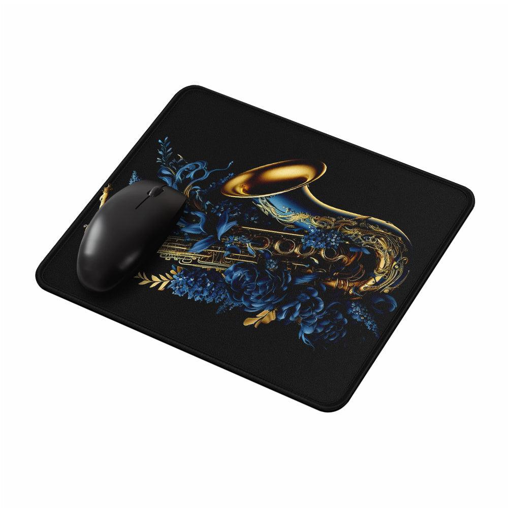 Golden Saxophone Blue Flower Mouse Pads-Oxvistore