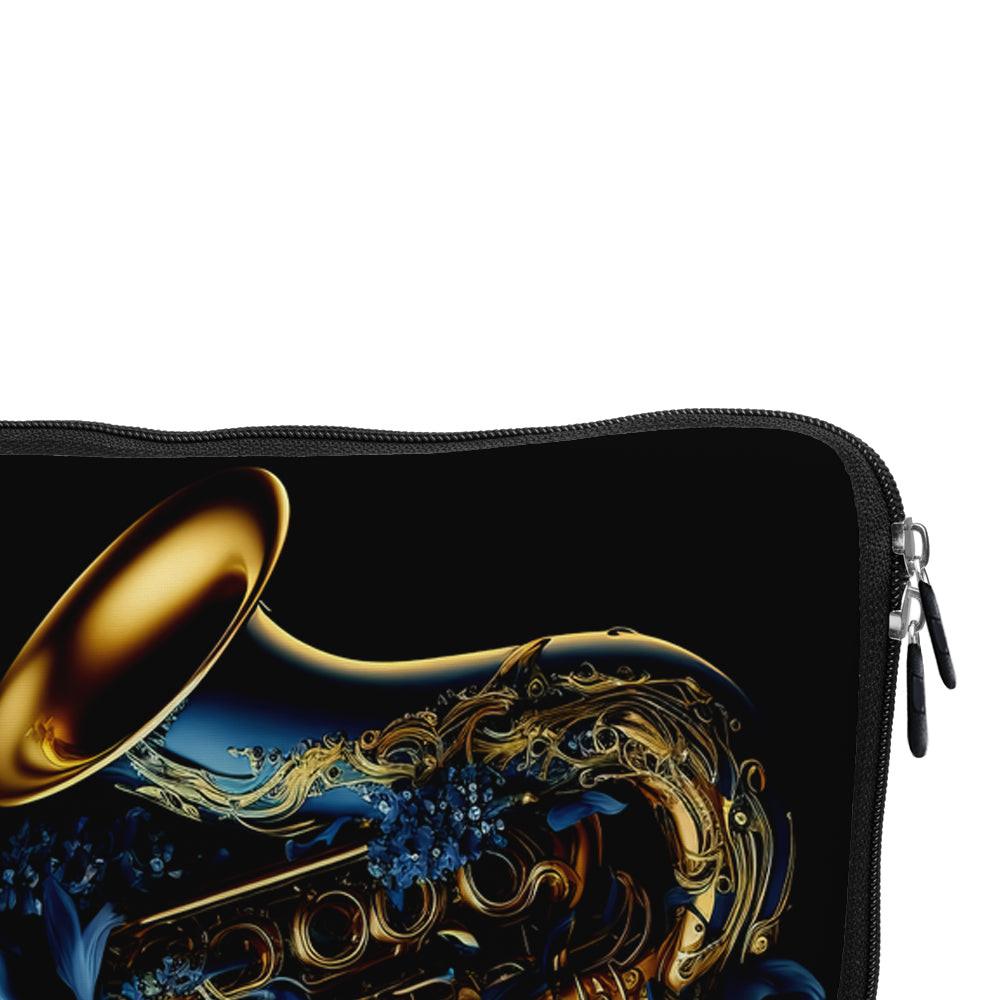 Golden Saxophone Blue Flower Laptop Sleeve Protective Cover