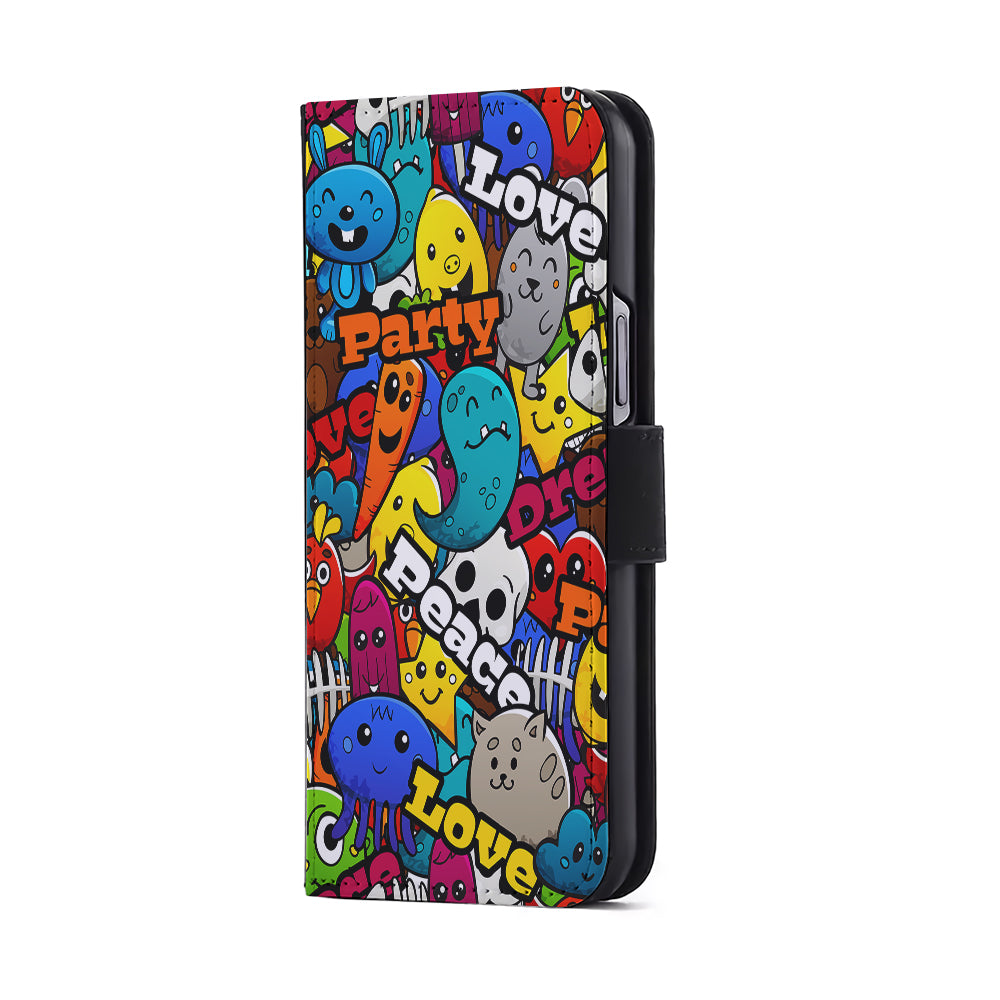 Graffiti Cartoon Abstract Doodle Flip Wallet Phone Case