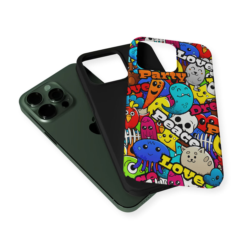 Graffiti Cartoon Abstract Doodle 2 in 1 Tough Phone Case