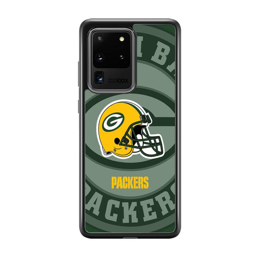 Green Bay Packers Yellow Helmet Samsung Galaxy S20 Ultra Case-Rubber Black (2D Case)-Oxvistore